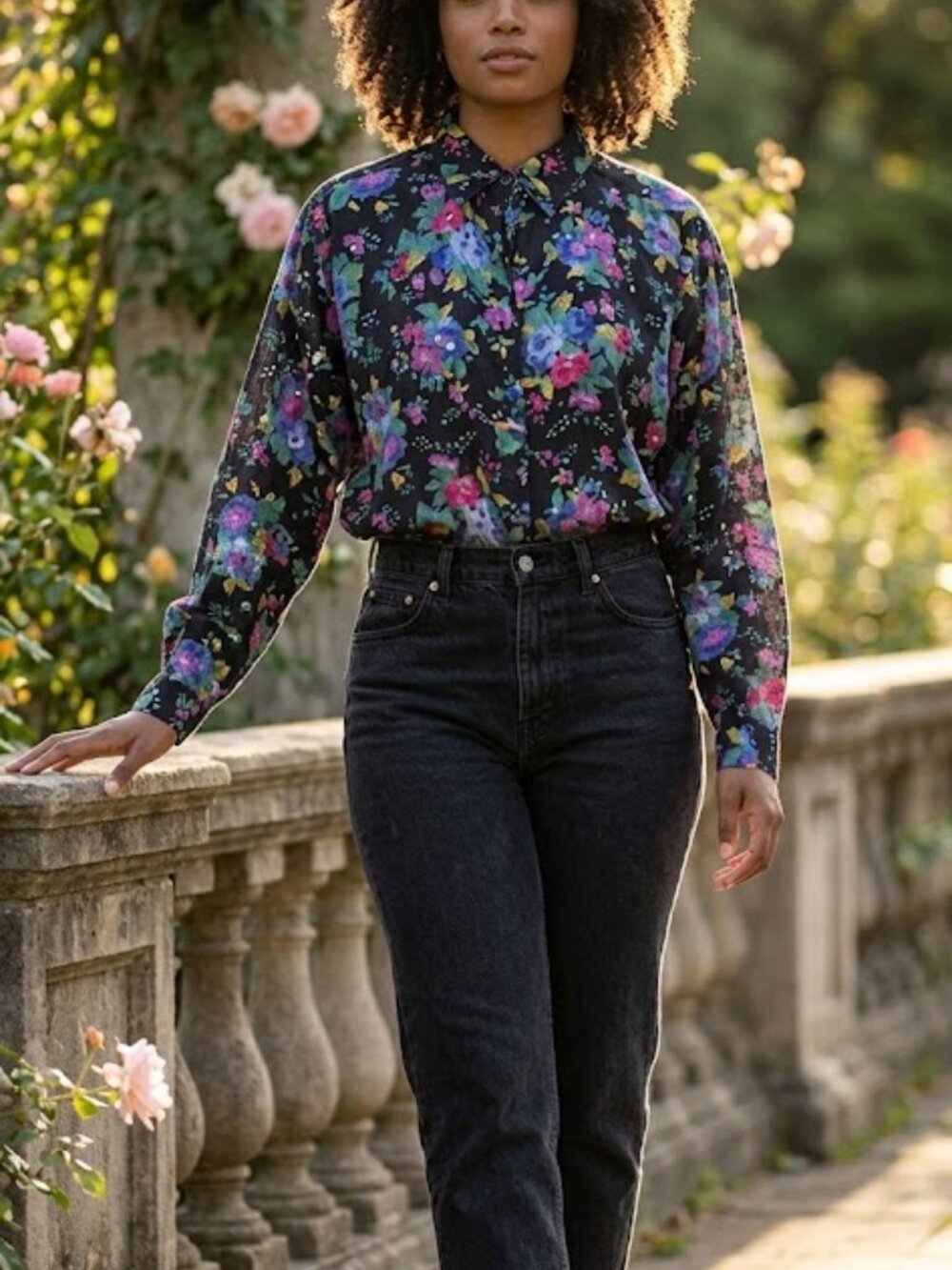Cotton Long Sleeved Floral Patterned Blouse